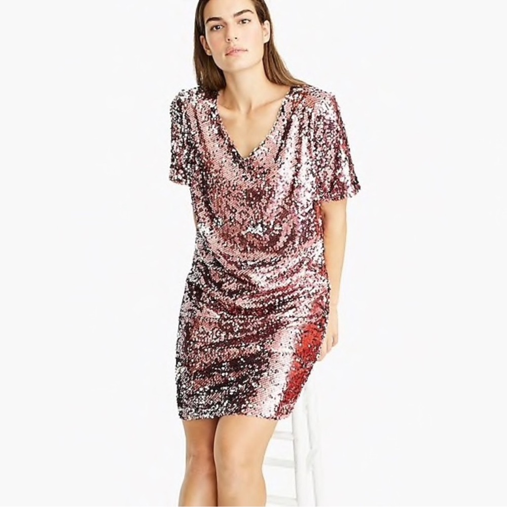 Universal Standard x J.Crew T-Shirt Dress V-neck NYE Date Night Pink Sequin LG